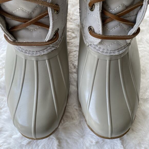 Sperry Womens Saltwater Duck Boot Size 7.5 Ivory Chevron Quilted Rain Snow Boots - Picture 5 of 15